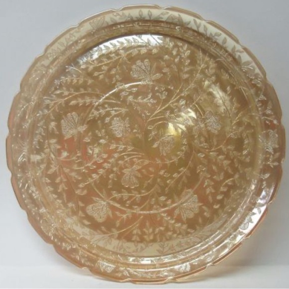 Rare Vintage Floragold Louisa Indented Platter Cake Tray by Jeannette Glass - Picture 12 of 13